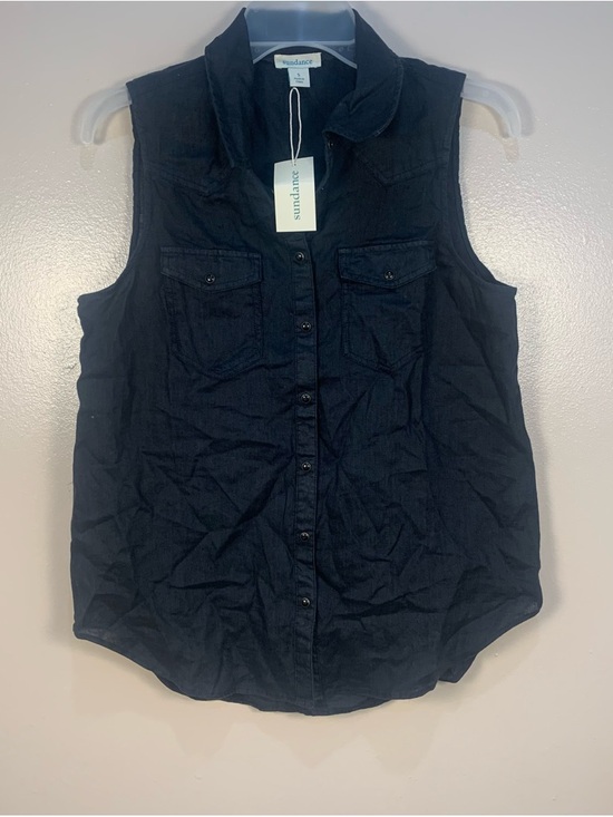 Tops - Sundance 100% Linen Button Snap Front Tank Top Shirt